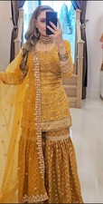 Latest Yellow Heavy Chinnon Silk Top Palazzo With Dupatta For Festival Wear