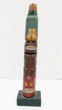 ATQ Northwest Coast Native American Hand Carved Wood Totem Pole 9.75" Vintage