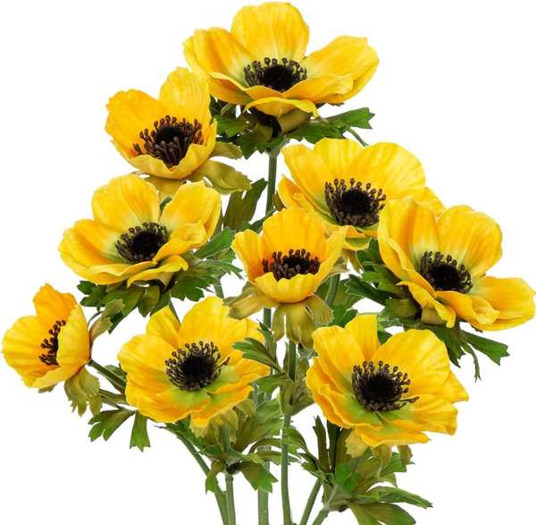 KüNstliche Anemonen Gelb 3Er Set – TäUschend Echte Kunstblumen Zweige 55 Cm, Frü-image