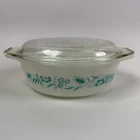 Vintage 1960s Pyrex Casserole Dish & Lid 1.5 Quart Turquoise Blue Meadow Pattern