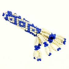 Handmade Blue White Glass Seed Bead Boho Woven Tassel Keychain