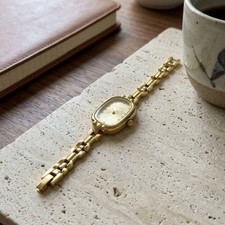 Gold Oval Bracelet Watch Vintage Petite Dainty Quartz Analog Watch