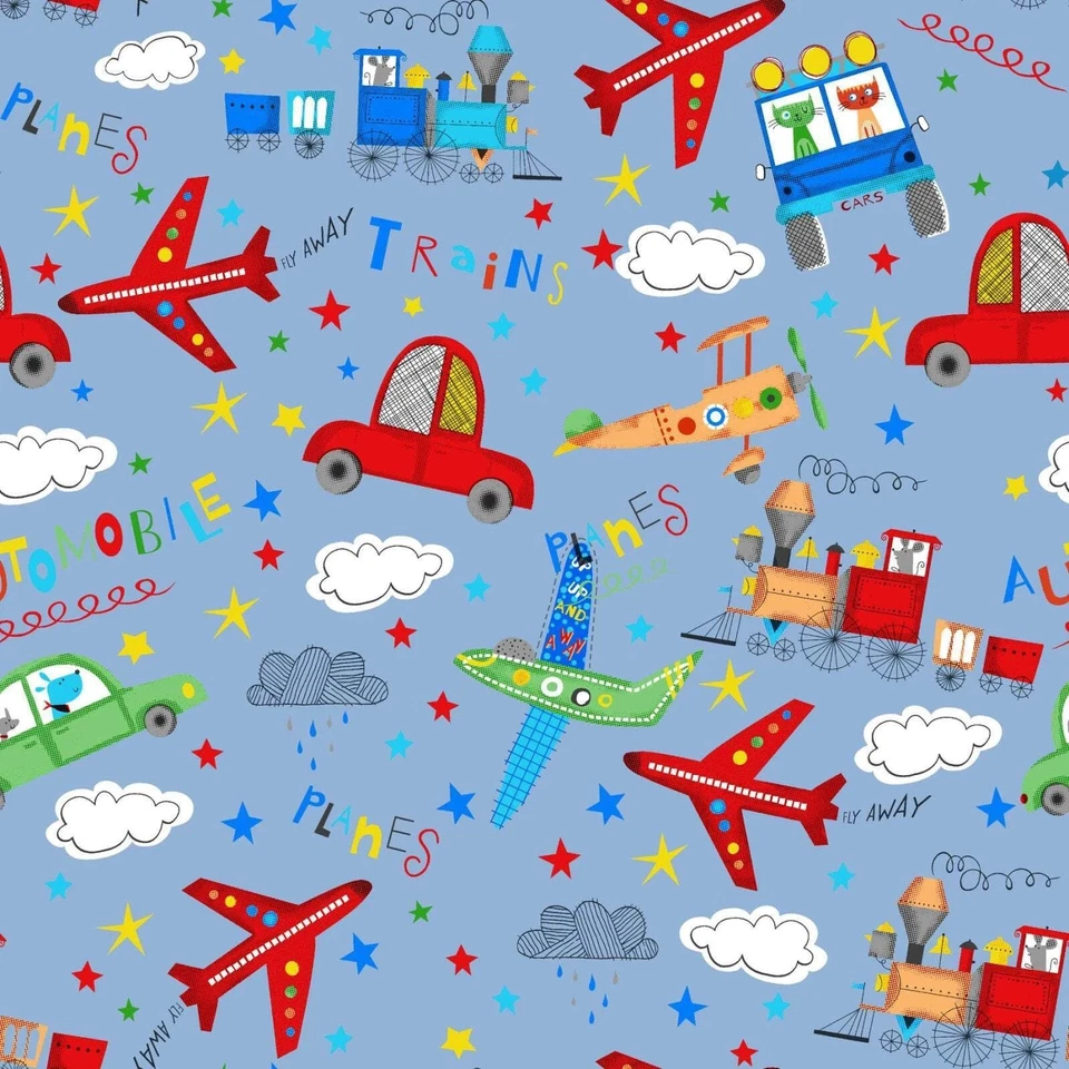 OASIS Yard, Planes Trains & Cars, Cotton FLANNEL, $3.99 Ships ANY Amount Of Fabric!