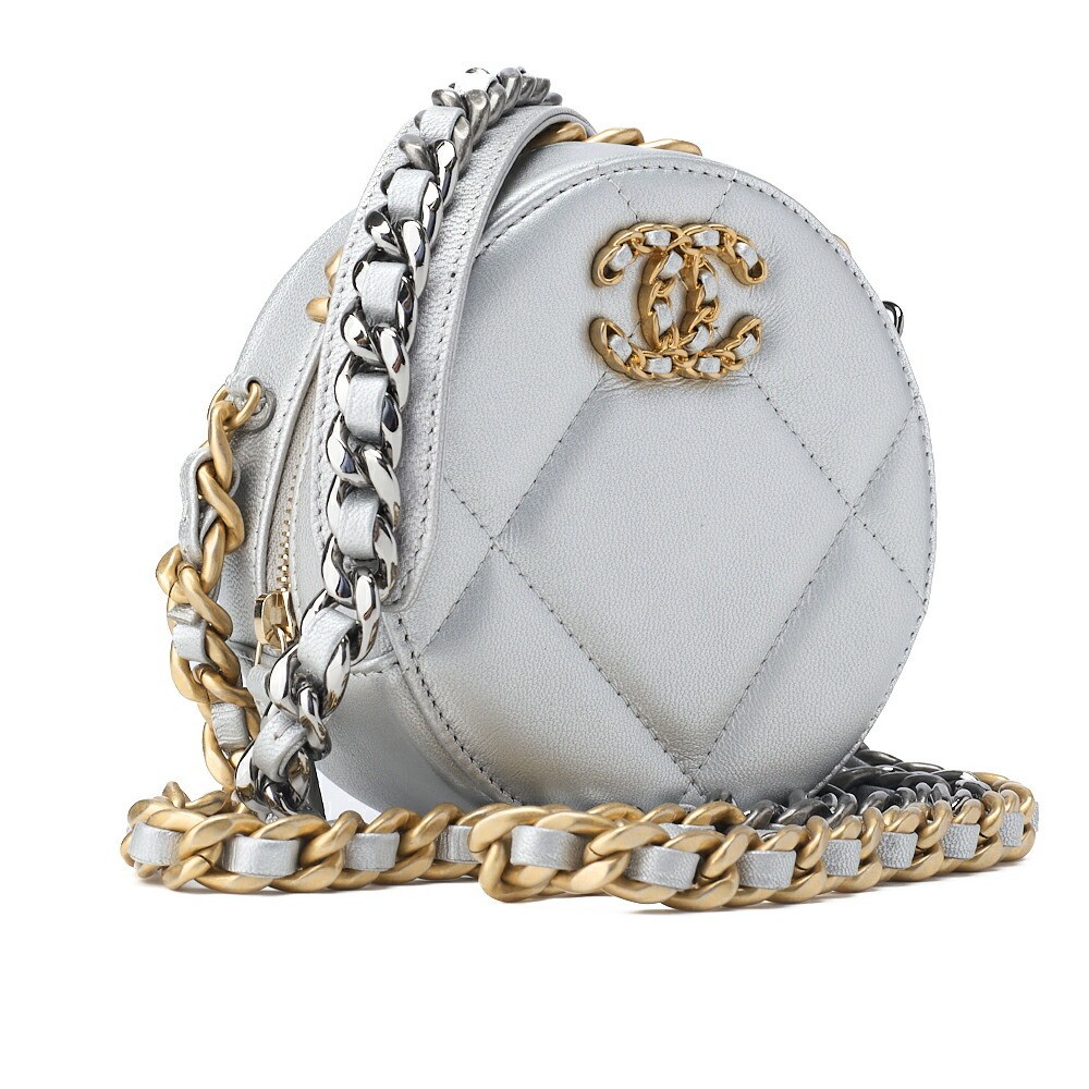 CHANEL 19 Matelasse Lambskin Tote Bag with Chain in Silver Gold-image