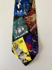 Looney Tunes Mania Men's Necktie Tie Silk Bugs Bunny Tweety Taz Stamps 57"
