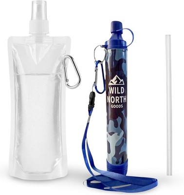 Wild North Goods Persönlicher Wasserfilter Strohhalm mit Flasche & Karabiner - 0,01 Mikrofon