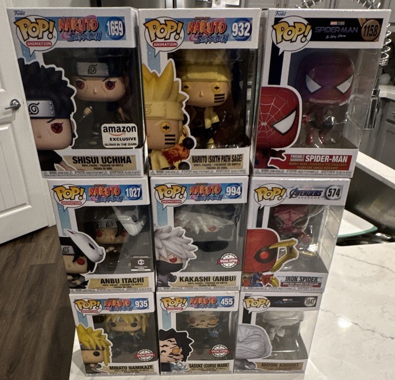 Brand New Funko Pops!! Vinyl 6 Mixed Naruto Funko Pops & 3 Marvel Funko Pops. 