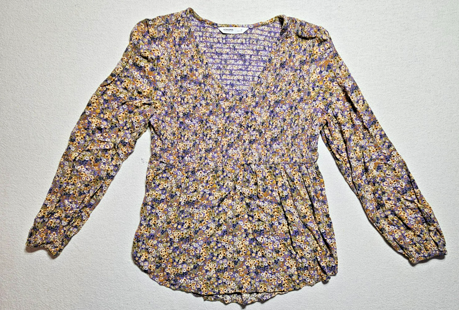Top Purple & Gold Floral Long Sleeve Women's M By Sonoma Goods For life