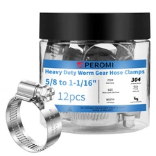 PEROMI 12PCS Heavy Duty Hose Clamps Stainless Steel 304, 5/8" Hose Clamp to 1...