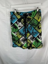 Blue Sol Boardshorts Men 32 Green Blue Check Hybrid Swim Beach Surf Trunks