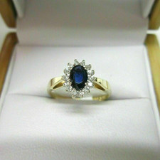 Vintage 3Ct Oval Cut Blue Sapphire Halo Wedding Ring 14K Yellow Gold Finish UK N