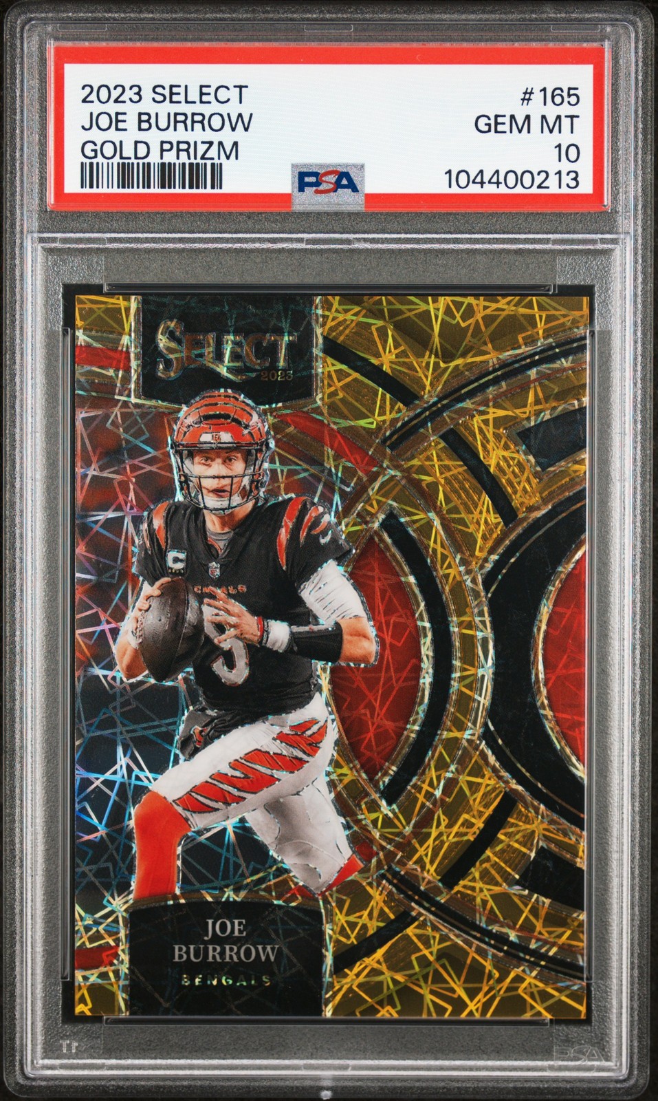 2023 PANINI SELECT GOLD PRIZM #165 JOE BURROW 7/10 PSA 10