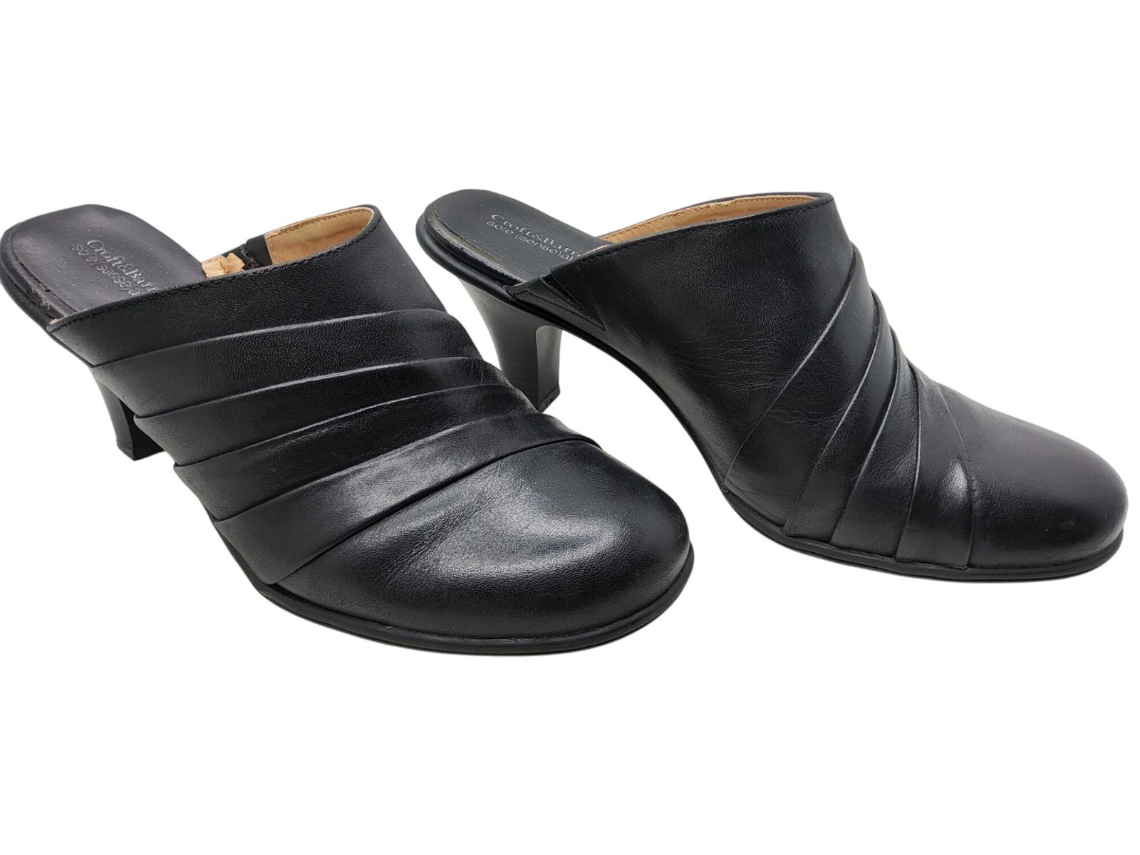 SAOLA Croft & Barrow Sole Sense Ability Isabella Nero Pelle Pieghettata Tacco 3" Mules