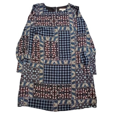 LOFT Women 8 Black Blue Patchwork Ditsy Floral Long Sleeve Lined Shift Dress