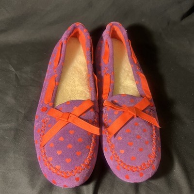UGG Australia Heart Belle Slipper Flat Loafer Womens Purple Red Hearts Size 5