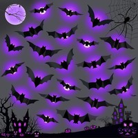 Halloween Deko 24 StüCk LED Lila 3D Fledermaus FüR Party Dekoration
