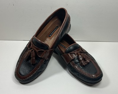 Florsheim Mens Loafers Tassel Sz 9 EEE Black Pebble Leather Brown Trim Shoes