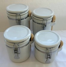 Ceramic Canister Set, Set of 4, Anchor Hocking, White, Good Condition, Preowned
