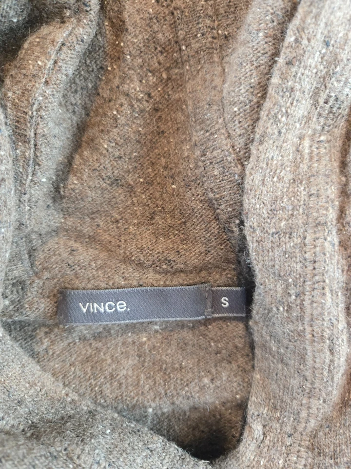 Suéter Vince Para Hombres Pequeño Marrón Lana Moteada Alpaca Mezcla Seda Sudadera con Capucha Bolsillos Foto 4 de 4