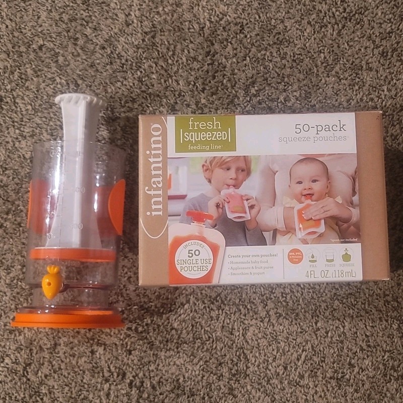 Infantino Fresh  Squeezed baby food Pouches, squooshi pump/filler honemade 