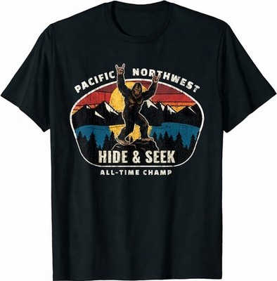 Pacific Northwest Bigfoot Hide & Seek All-Time Champ T-Shirt Retro Tee Gift