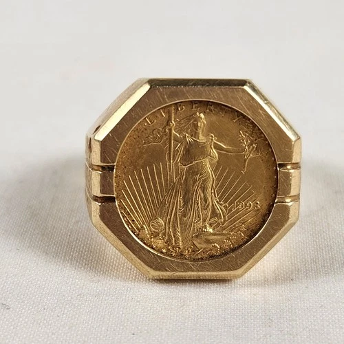 14k Gold Ring w/ 1998 Lady Liberty American Eagle $5 Coin Size 8.5 ~ 9.30 grams