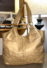ISABELLA FIORE large gold leather whipstitched hobo shoulder bag purse EUC