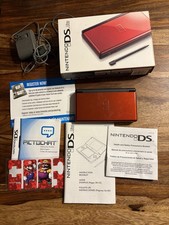 Nintendo DS Lite Crimson Handheld System - Red/Black With Box And Two Games