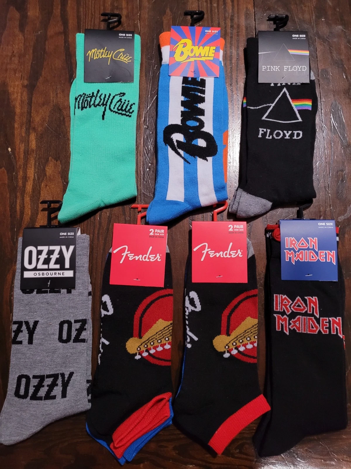 Lot of 9 Pairs CLASSIC ROCK SOCKS Official Fender Guitar OZZY Bowie NEW US 7-12