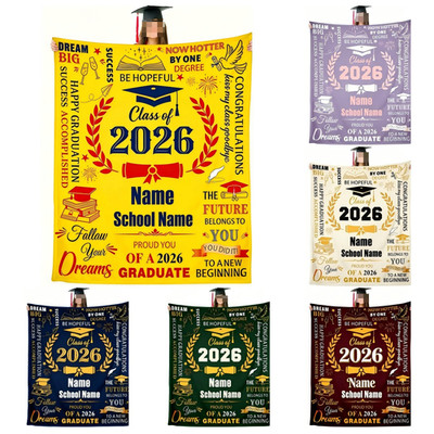 2D Flat Custom Name Fleece Blanket Graduation Season Personalized Blanket Gift  