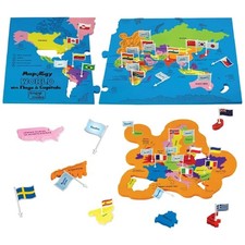 World Map Puzzle with Flags Capitals