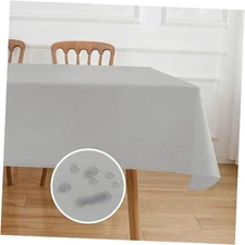  Vinyl Tablecloth with Flannel Backing for 84" x 60" (Rectangular) Light Grey