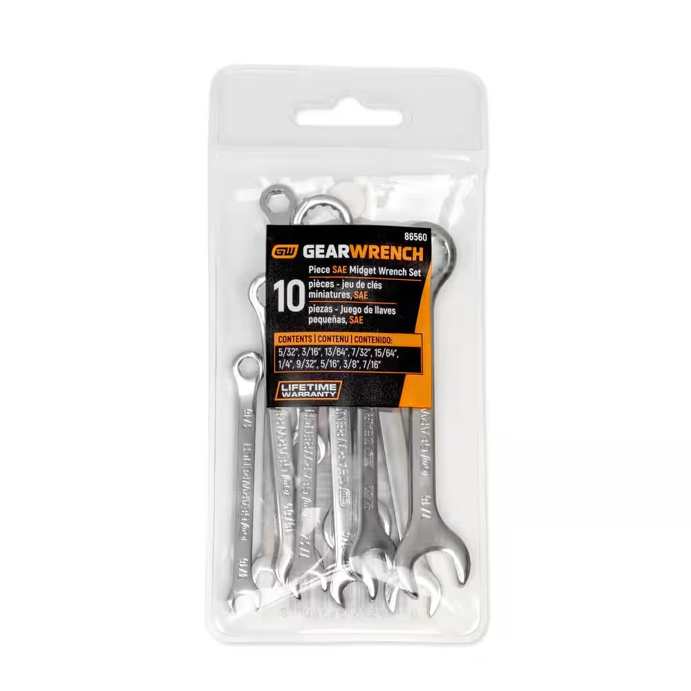 SAE Midget Combination Wrench Set with Pouch (10-Piece)