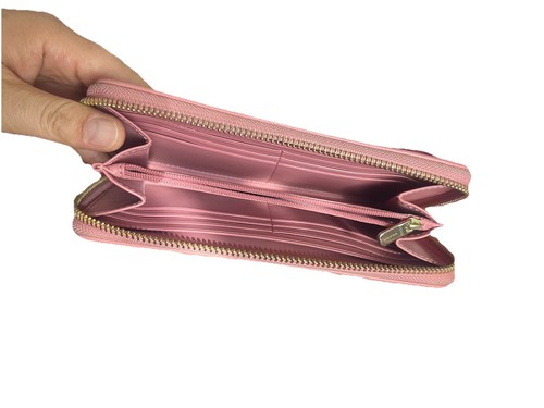 Coach Long Zip Around Wallet Signature Canvas Light Khaki/ Pinkish - Picture 4 of 16