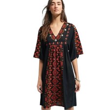 Anthropologie Raga Rala Bohemian Tunic Dress Small Black Embroidered Boho Hippie