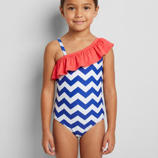 Gymboree Swim Shop Girl's Chevron Ruffle One-Piece Swimsuit in Child size 6 NWT