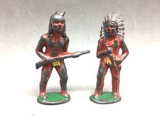 Vintage Barclay Lead Figure Lot 2 Native American Indian Rifle  Chief Knife 3"