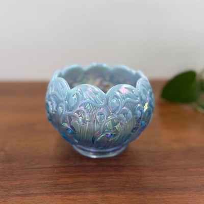 Fenton Lily of the Valley Misty Blue Rose Bowl