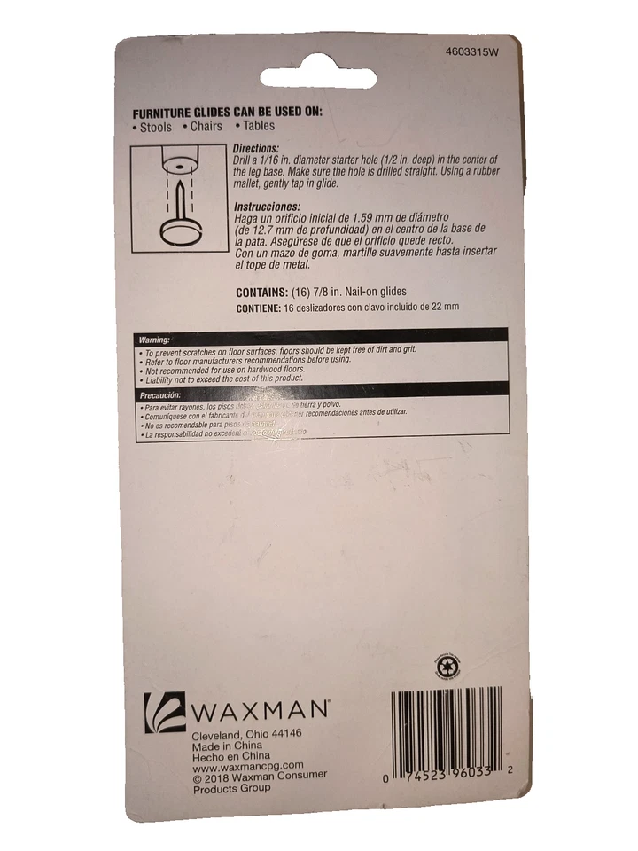Waxman 16 peças prego 7/8”/22 mm desliza perna de móveis NOVO - Imagem 2 de 2