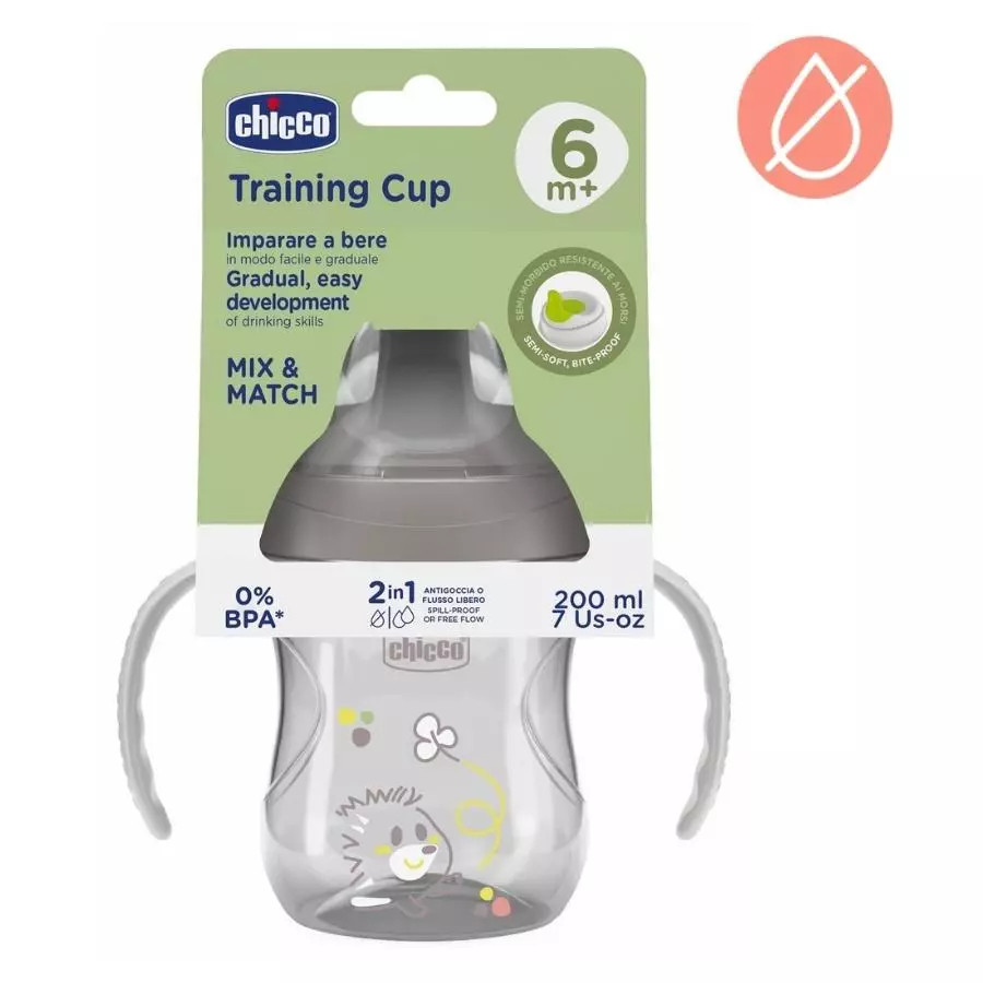 8058664180646 Kubek z twardym ustnikiem 200ml szary 6m+ Chicco