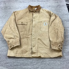 VTG Carhartt Chore Canvas Unlined Jacket XL Brown Corduroy Collar 80s 90s Mens