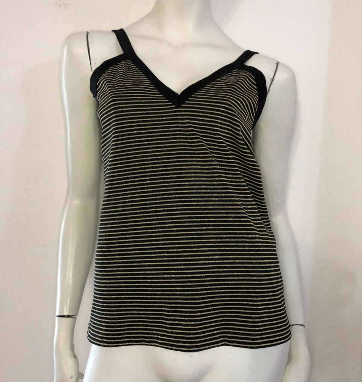 YVES SAINT LAURENT YSL Top nero oro lurex fantasia righe Tg 38