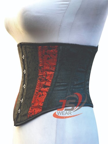 Women underbust black red Brocade Steel Boned waist trainer body shaper corsets - Picture 3 of 6
