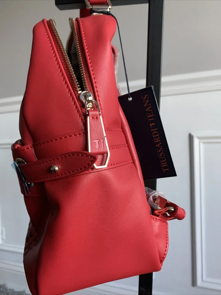 Hermosa-TRUSSARDI JEANS Mochila Roja 72BL 29 Viaje-NUEVA CON ETIQUETAS- Foto 3 de 4