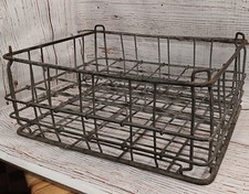 Vintage Galvanized Steel Metal WIre Dairy Milk Bottle Crate