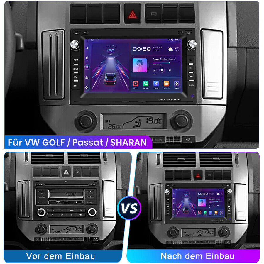DAB Android 12 Autoradio GPS Navi FM Für VW Polo 9N Golf Jetta MK4 Passat B5 T5