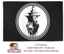 Jolly Roger Pirate Flag 3x5 Ghost Pirate Ship Black Sea New VGC
