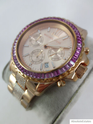 NEW Michael Kors Everest Pink Crystal Rose Gold Chronograph  display picture 2