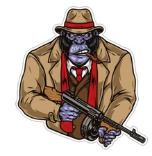 Gangster Gorilla Holding Thompson Submachine Gun Sticker Stickers A115