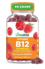 Lifeable Vitamin B12 - Great Tasting Raspberry Flavor Gummy - 90 Count